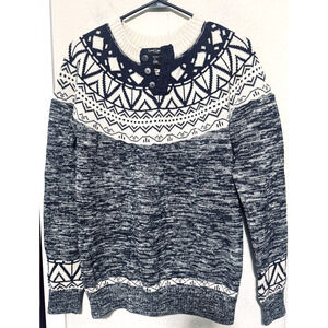 Love Cameron Fair Isle Sweater Mens Size M Navy Blue 100% cotton Henley